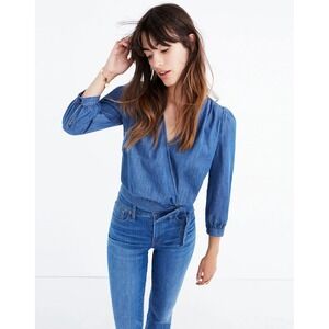 Madewell Blouse Womens XS Blue Denim Chambray Wrap Classic Shirt